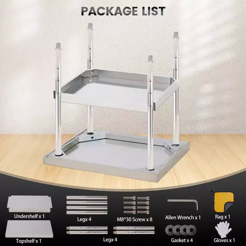 Heavy Duty 2-Tier Stainless Steel Outdoor Side Table Adjustable Storage Shelf, Rust Resistant, Patio End Table for Garden, Kitchen, Restaurant