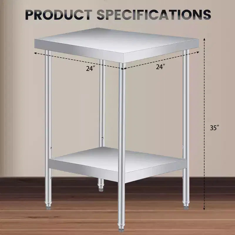 Heavy Duty 2-Tier Stainless Steel Outdoor Side Table Adjustable Storage Shelf, Rust Resistant, Patio End Table for Garden, Kitchen, Restaurant