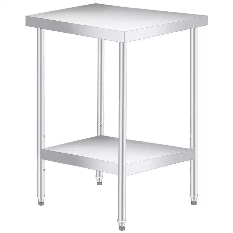 Heavy Duty 2-Tier Stainless Steel Outdoor Side Table Adjustable Storage Shelf, Rust Resistant, Patio End Table for Garden, Kitchen, Restaurant