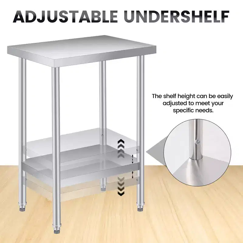 Heavy Duty 2-Tier Stainless Steel Outdoor Side Table Adjustable Storage Shelf, Rust Resistant, Patio End Table for Garden, Kitchen, Restaurant