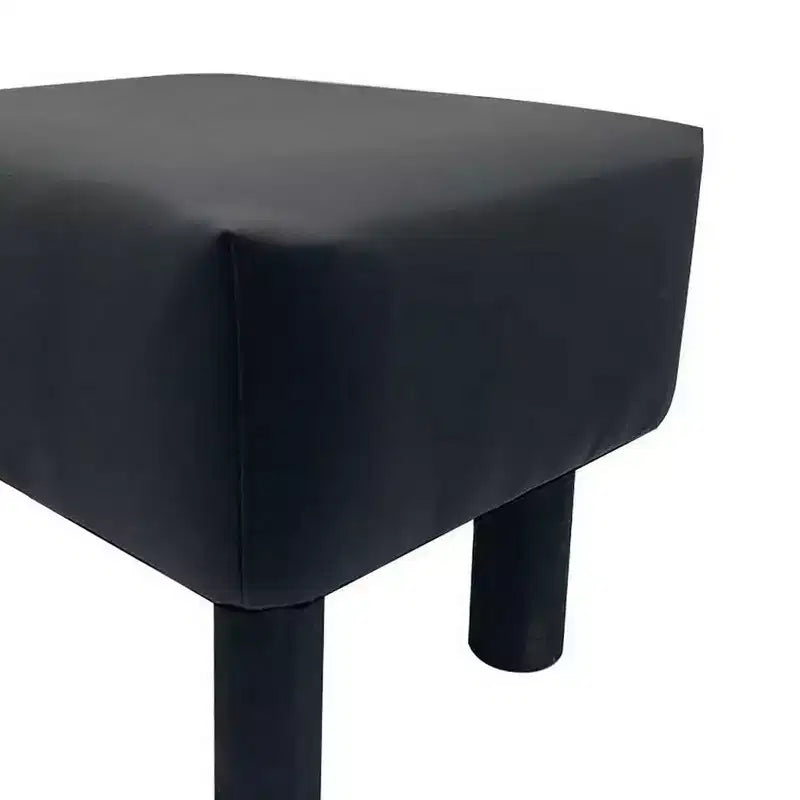 Footstool Ottoman Set of 2, Black Faux Leather, Soft Seat, Wood Legs