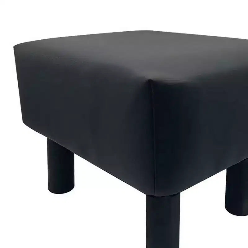 Footstool Ottoman Set of 2, Black Faux Leather, Soft Seat, Wood Legs