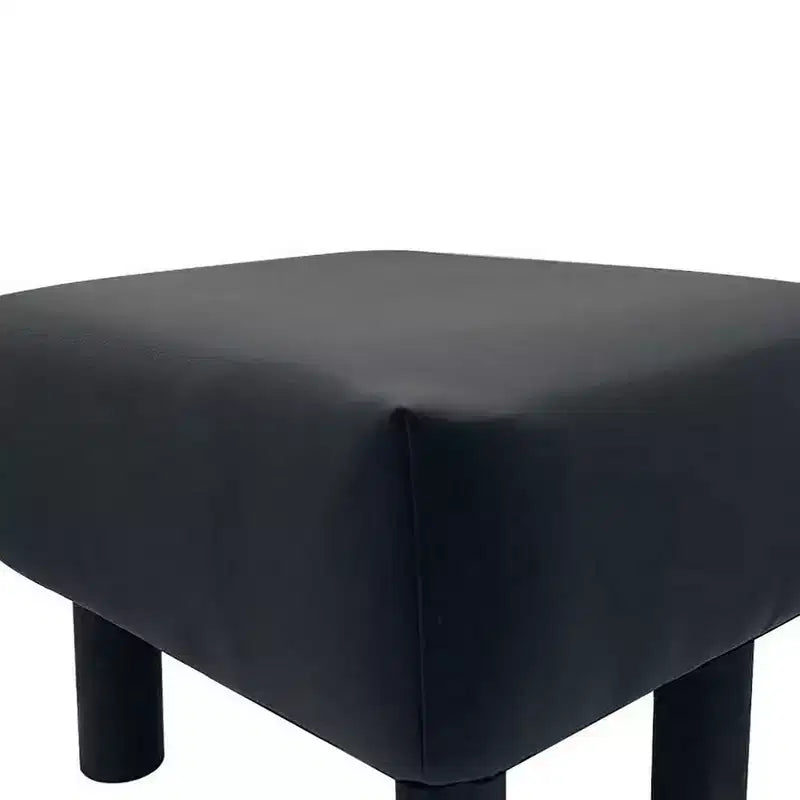 Footstool Ottoman Set of 2, Black Faux Leather, Soft Seat, Wood Legs