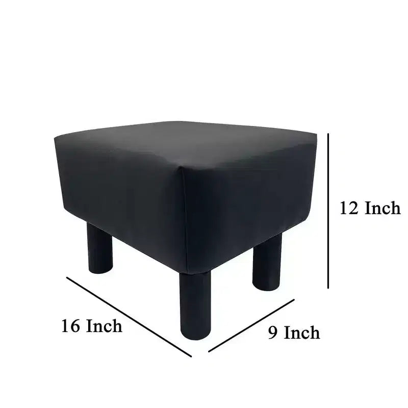Footstool Ottoman Set of 2, Black Faux Leather, Soft Seat, Wood Legs
