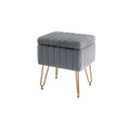 HomeRoots 16 Gray and Gold Faux Fur Storage Ottoman