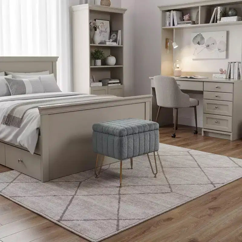 16 Gray and Gold Faux Fur Storage Ottoman