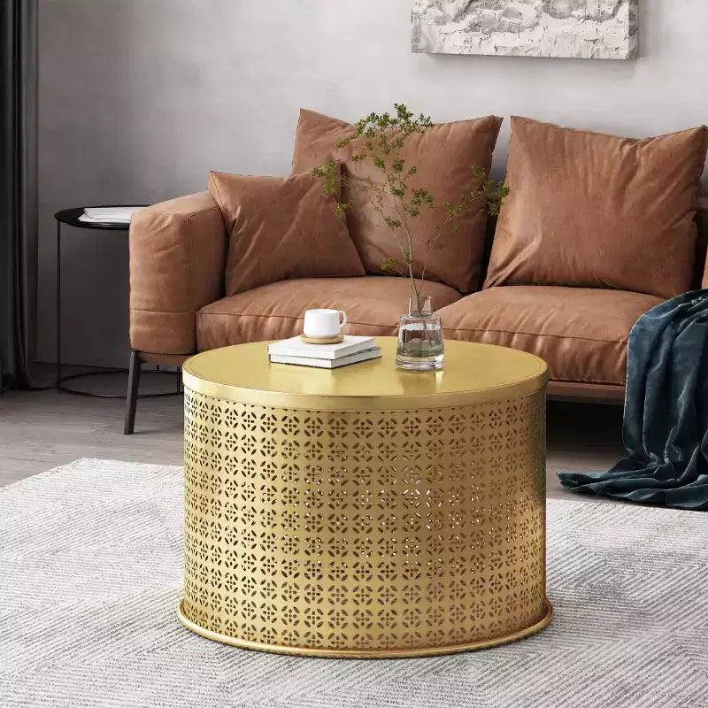 Modern Iron Round Drum Accent Coffee Tab