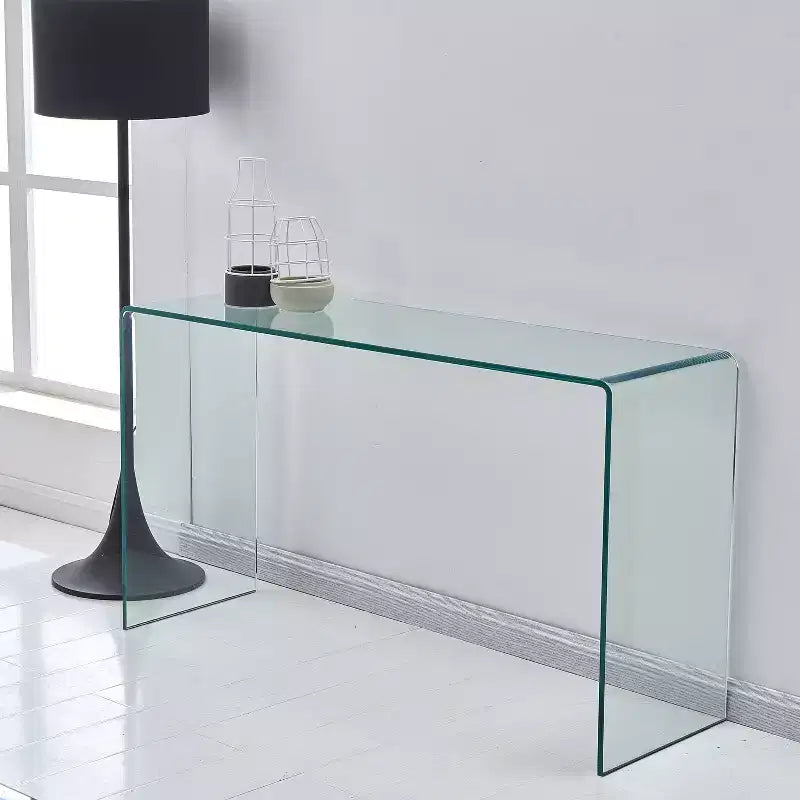 Tempered Glass Console Table with Rounded Edges, Modern Entryway Table for Hallway and Living Room