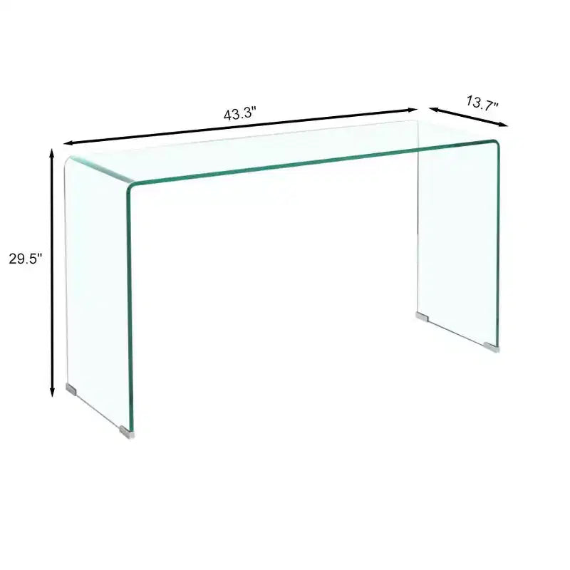 Tempered Glass Console Table with Rounded Edges, Modern Entryway Table for Hallway and Living Room