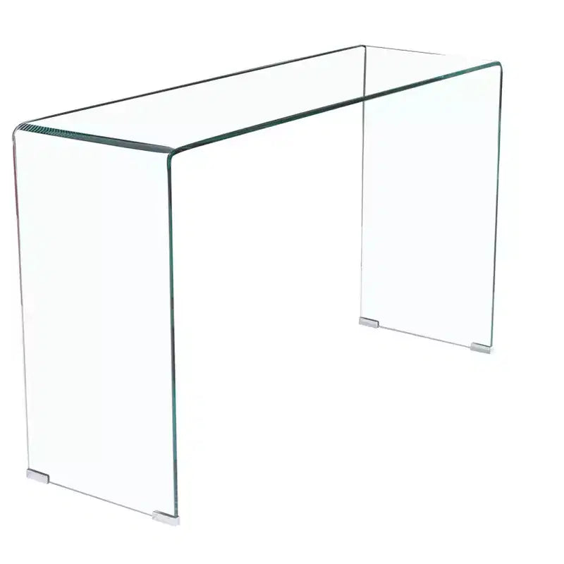 Tempered Glass Console Table with Rounded Edges, Modern Entryway Table for Hallway and Living Room
