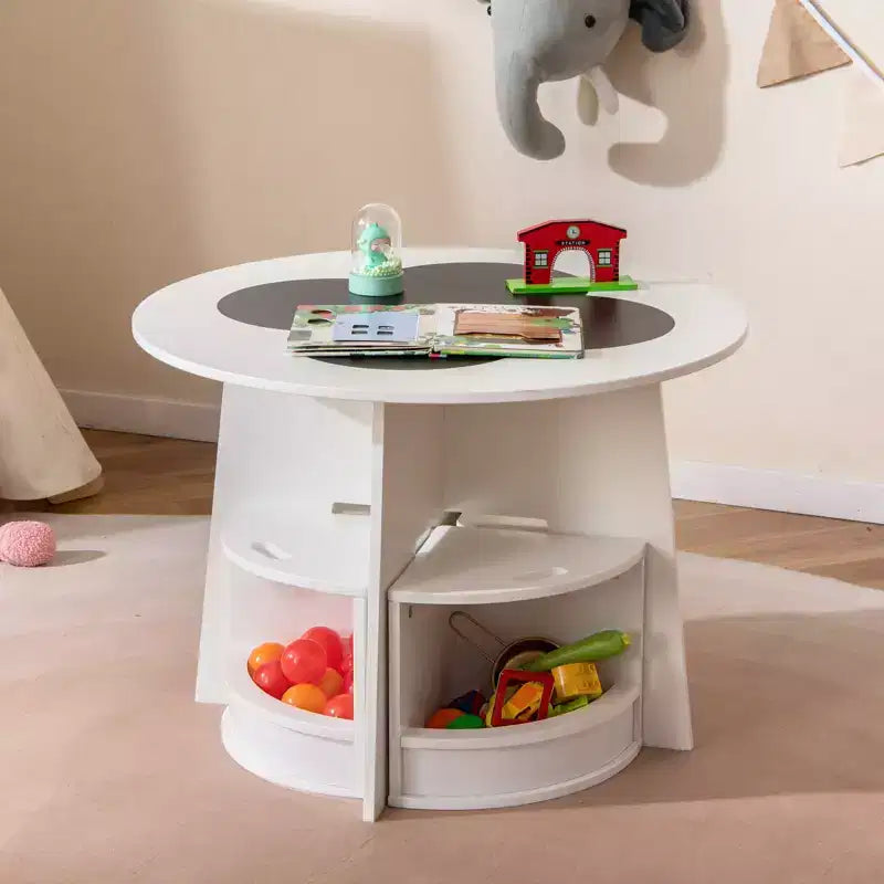 5-PC Kids Table & Chair Set w/Writable Blackboard&Storage Stools for Read White