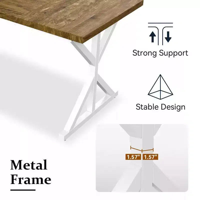 70.8 Farmhouse Dining Table for 6-8 People, Rustic Rectangular Solid Wood Kitchen Table with Metal X-Legs, Water-Resistant & Easy Assembly