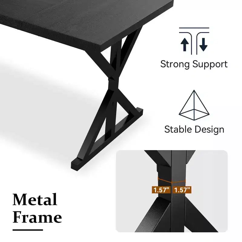 70.8 Farmhouse Dining Table for 6-8 People, Rustic Rectangular Solid Wood Kitchen Table with Metal X-Legs, Water-Resistant & Easy Assembly