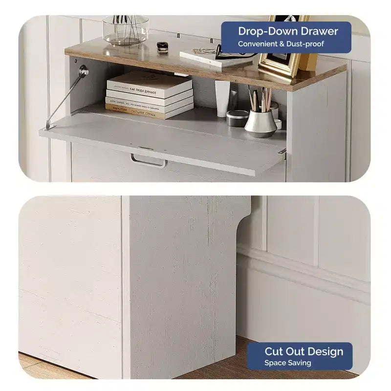 Hidden Shoe Cabinet With 3 Flip Drop-Down Door White & Oak