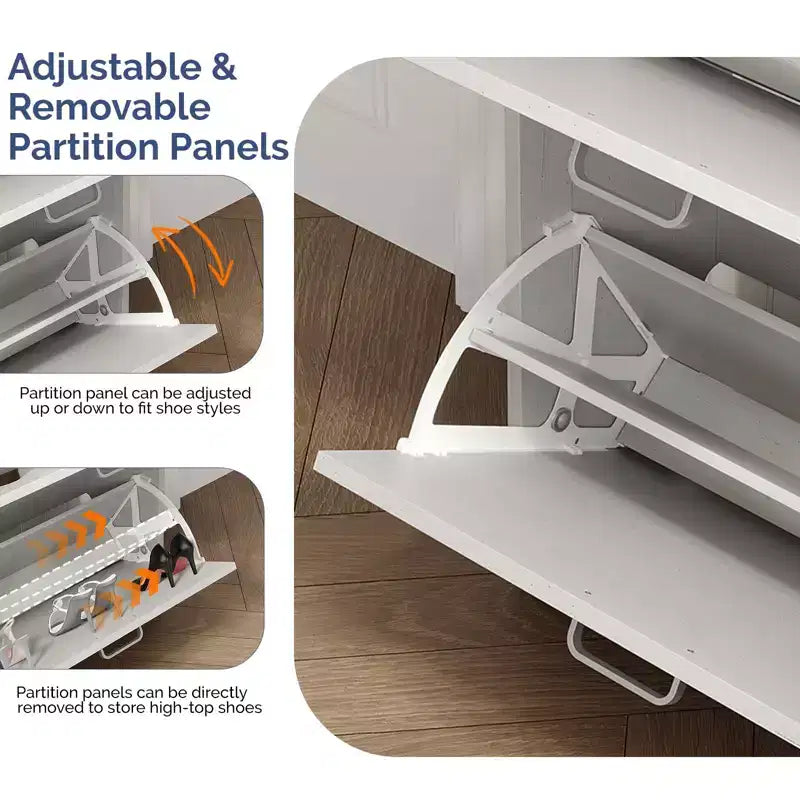 Hidden Shoe Cabinet With 3 Flip Drop-Down Door White & Oak