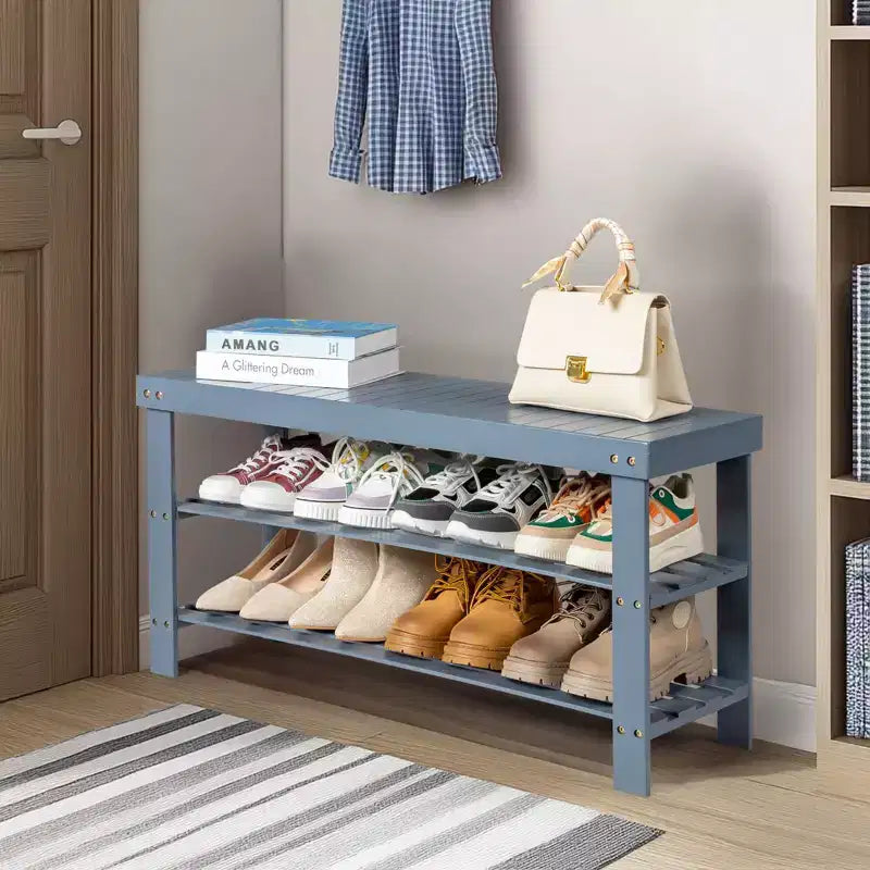 27.6 Inch W 3-Tier Seamless Bamboo Shoe Rack