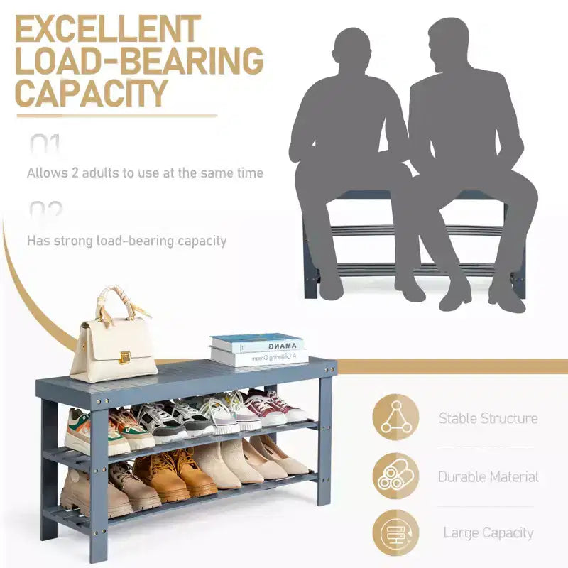 27.6 Inch W 3-Tier Seamless Bamboo Shoe Rack