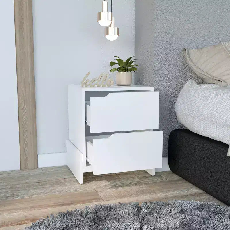 Nightstand, Bedside Table with 2-Drawers is a compact bedside table that helps keep your space.