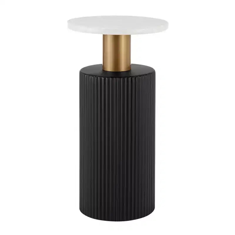Danya B. Fritz Round Midcentury Modern Column Side Accent Table Faux Marble Laminate Tabletop White/Black