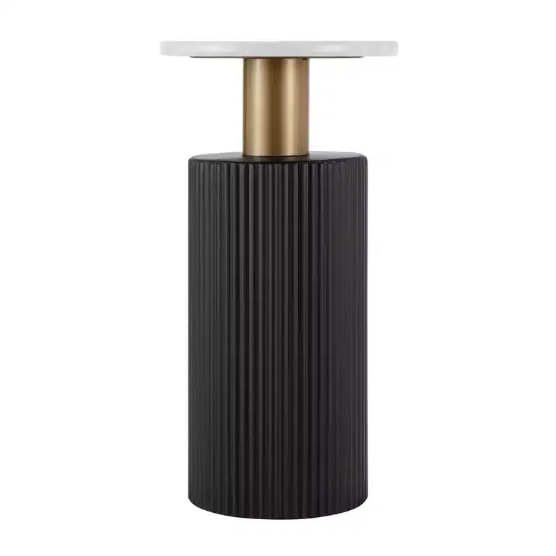 . Fritz Round Midcentury Modern Column Side Accent Table Faux Marble Laminate Tabletop White/Black