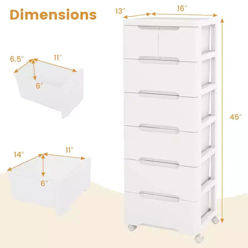 1/2 PCS 7-Drawer Plastic Rolling Storage Cart with 4 Universal Wheels Dresser Cabinet