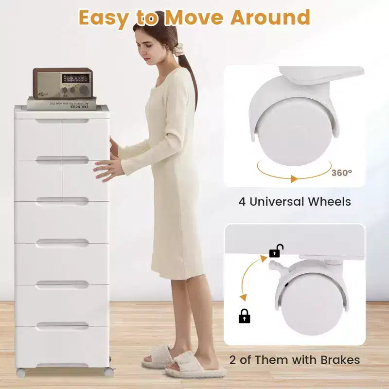 1/2 PCS 7-Drawer Plastic Rolling Storage Cart with 4 Universal Wheels Dresser Cabinet