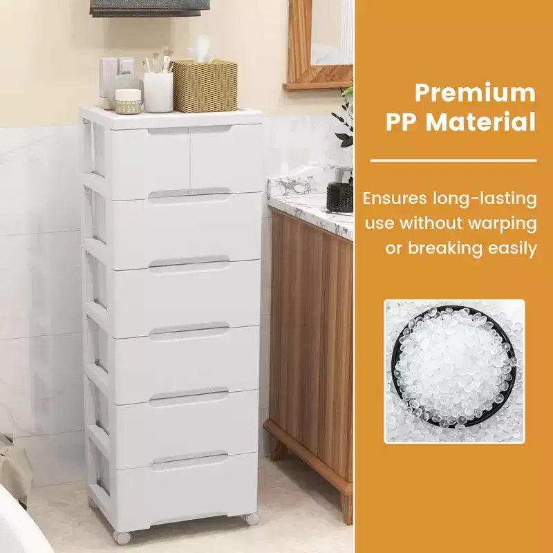 1/2 PCS 7-Drawer Plastic Rolling Storage Cart with 4 Universal Wheels Dresser Cabinet