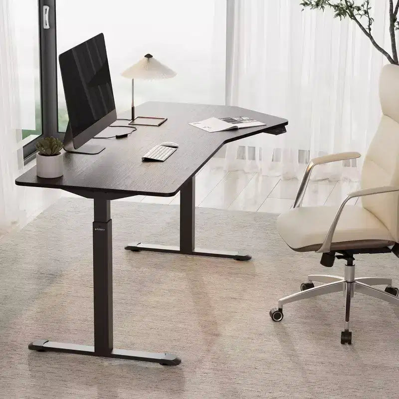 70x29 Unique Shape Office Standing Desk,Smoked Wood,37.99Dx 70'' Wx 29.53- 48.03 H