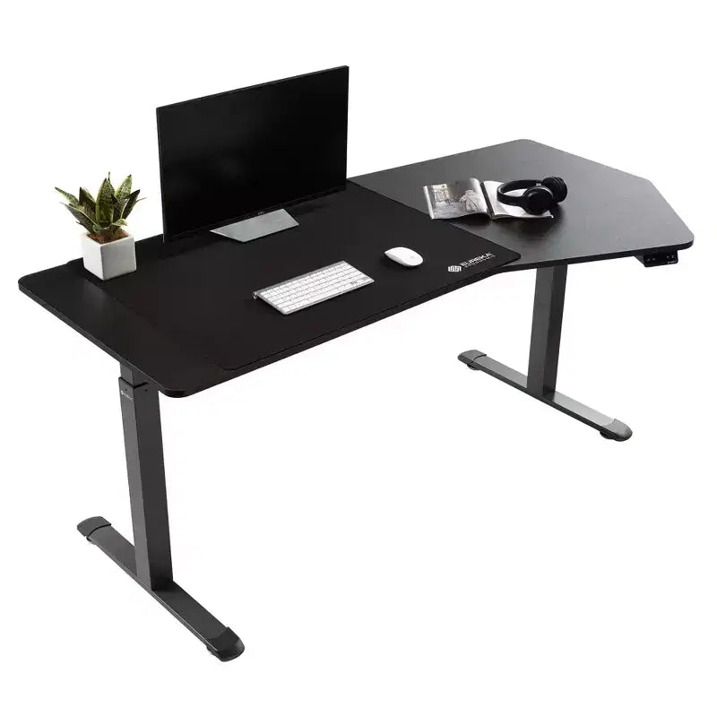 70x29 Unique Shape Office Standing Desk,Smoked Wood,37.99Dx 70'' Wx 29.53- 48.03 H