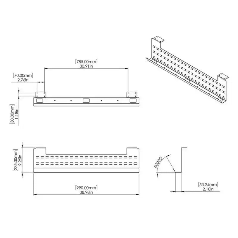 Under Desk Cable Management Tray Black Horizontal Computer Cord Raceway and Modesty Panel