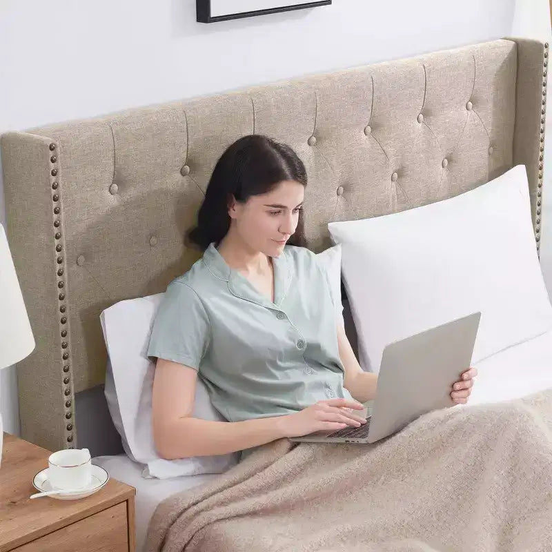 Wingback Diamond Upholstered Platform Bed, Wingback Bed Frame with Headboard