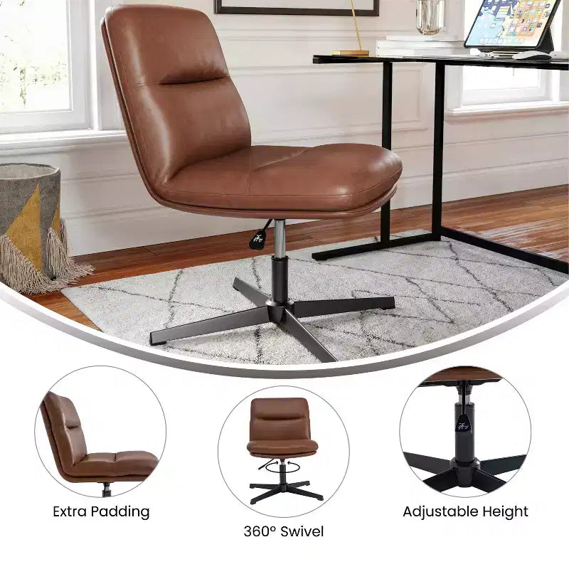 Commercial Mid-Back Padded Upholstered Armless Stationary Task Office Chair with Adjustable Height, Swivel Function, and Frame