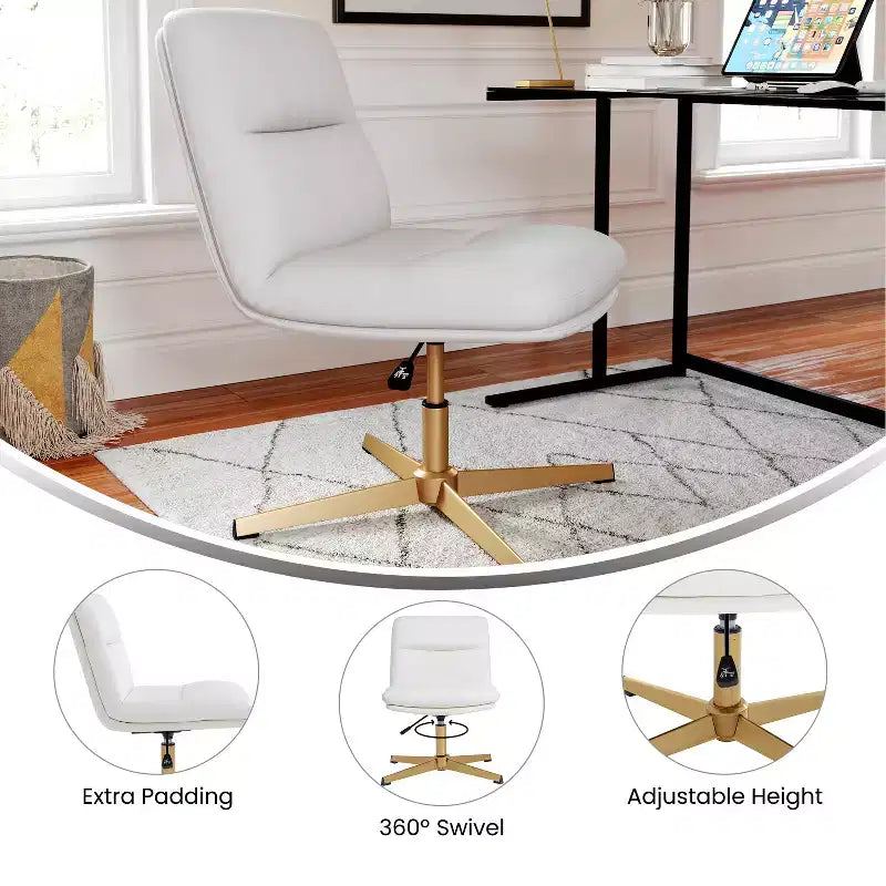 Commercial Mid-Back Padded Upholstered Armless Stationary Task Office Chair with Adjustable Height, Swivel Function, and Frame