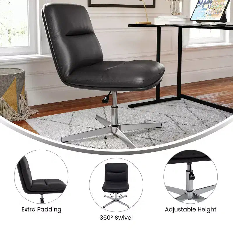 Commercial Mid-Back Padded Upholstered Armless Stationary Task Office Chair with Adjustable Height, Swivel Function, and Frame