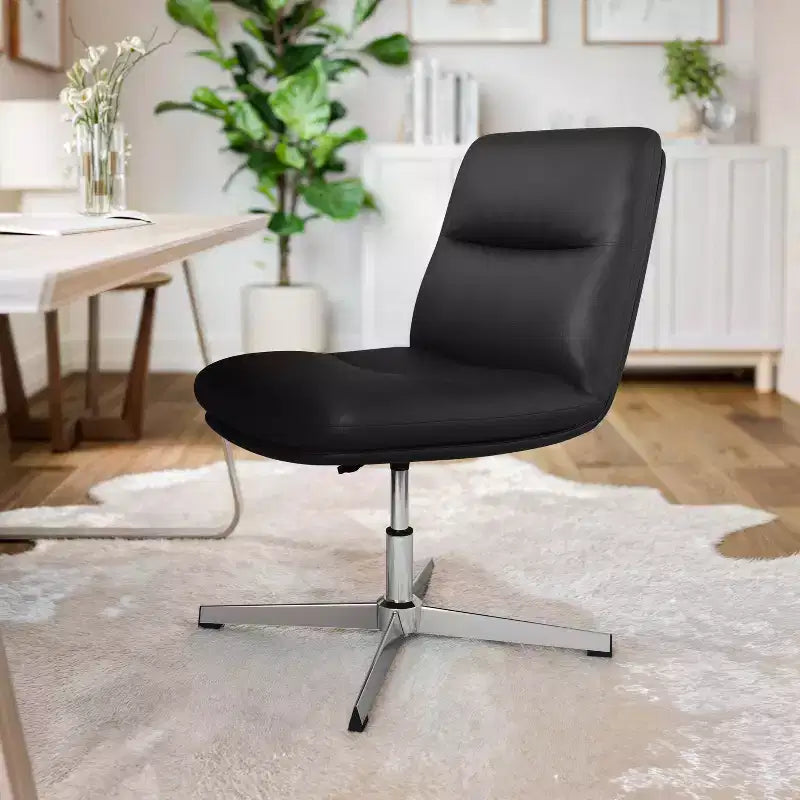 Commercial Mid-Back Padded Upholstered Armless Stationary Task Office Chair with Adjustable Height, Swivel Function, and Frame