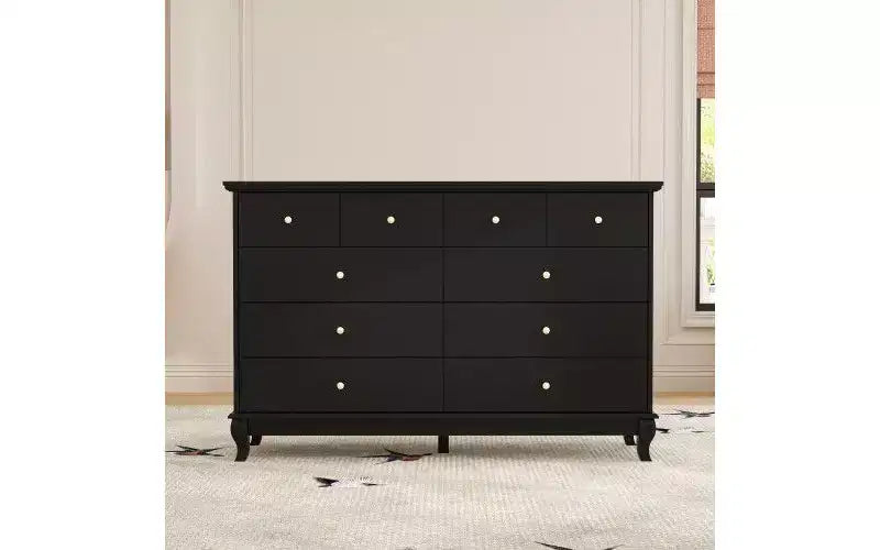 10-Drawer Black Paint Finish Dresser Chest of Drawers Cabinet