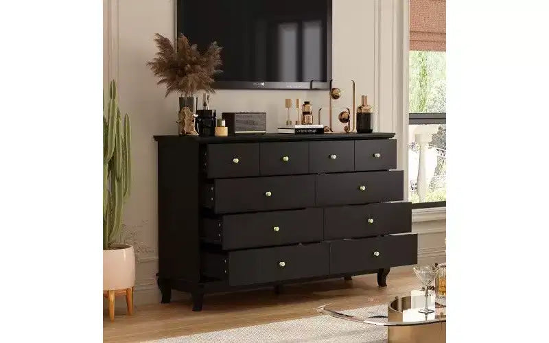 10-Drawer Black Paint Finish Dresser Chest of Drawers Cabinet