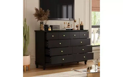 10-Drawer Black Paint Finish Dresser Chest of Drawers Cabinet
