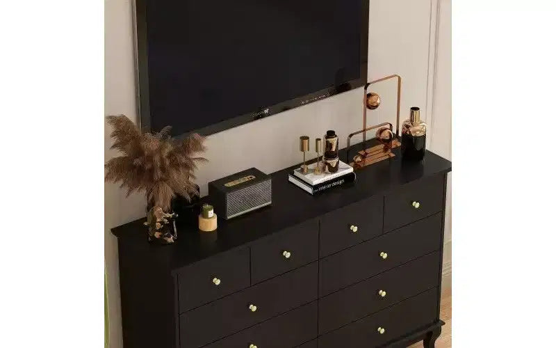 10-Drawer Black Paint Finish Dresser Chest of Drawers Cabinet