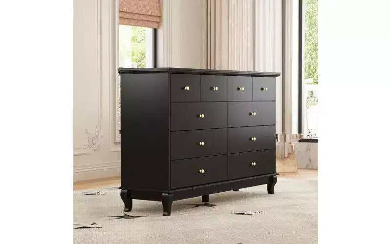 10-Drawer Black Paint Finish Dresser Chest of Drawers Cabinet