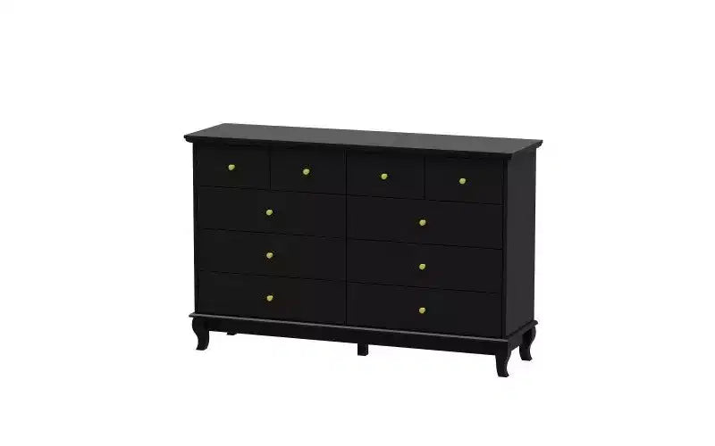 10-Drawer Black Paint Finish Dresser Chest of Drawers Cabinet