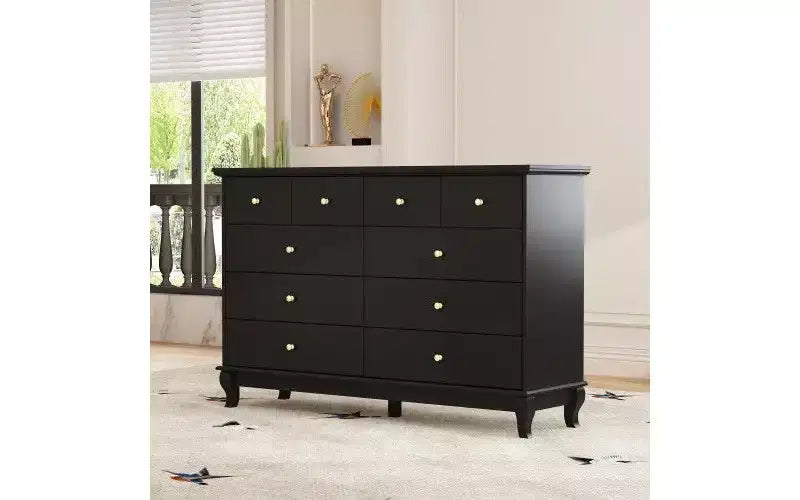 10-Drawer Black Paint Finish Dresser Chest of Drawers Cabinet