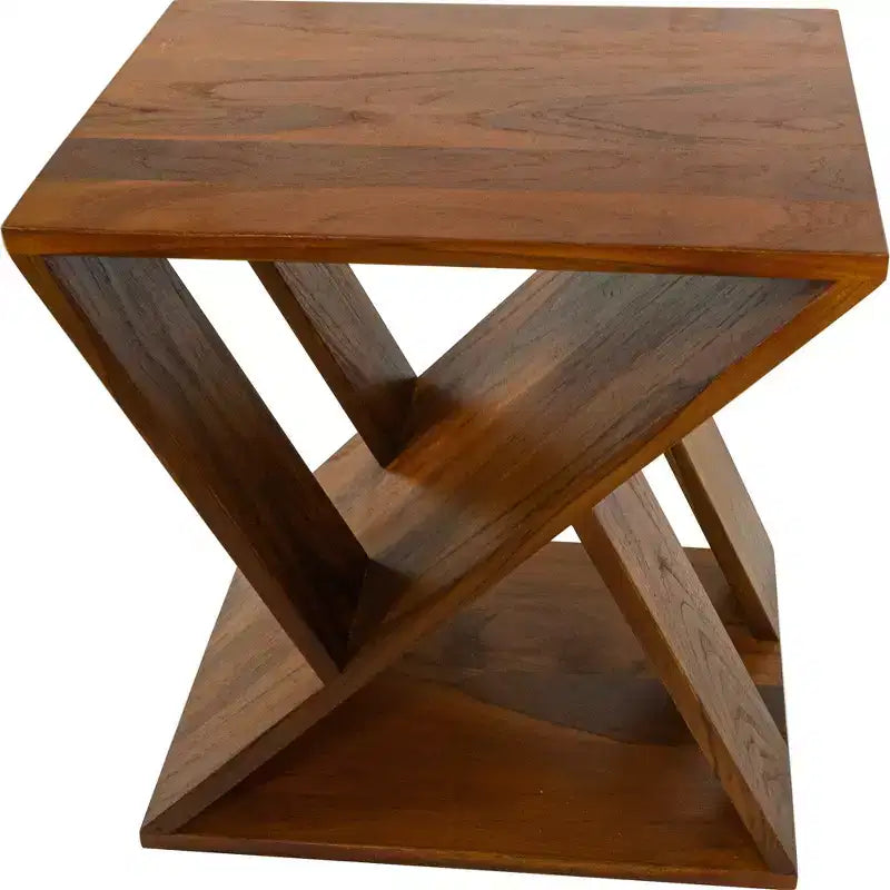 Teak Slatted Stool -Brown