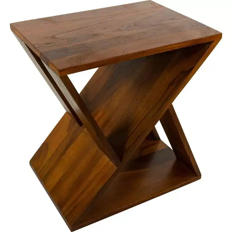 Teak Slatted Stool -Brown