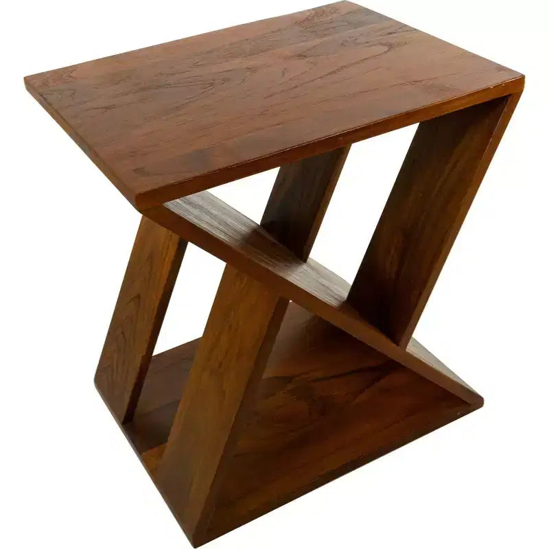 Teak Slatted Stool -Brown