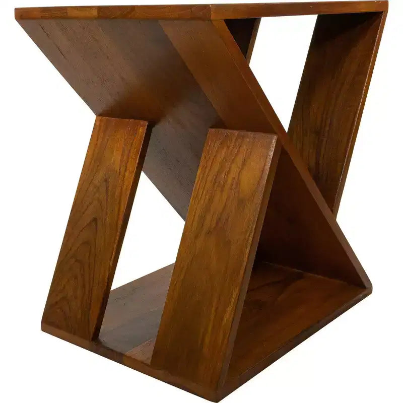 Teak Slatted Stool -Brown