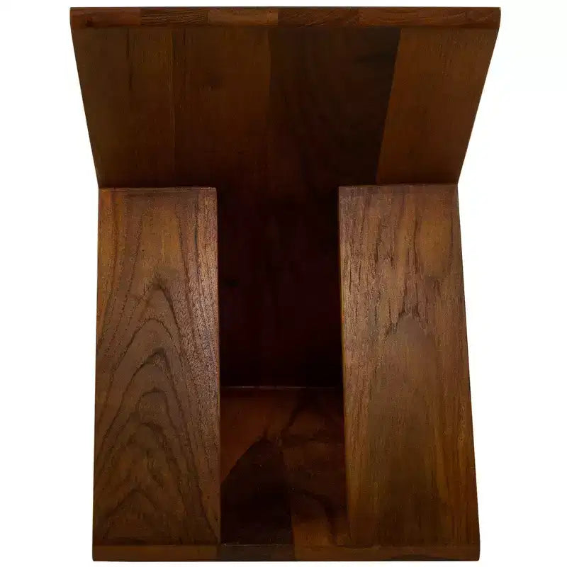 Teak Slatted Stool -Brown