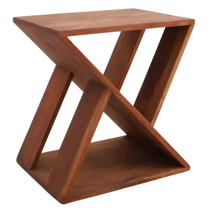 Teak Slatted Stool -Brown