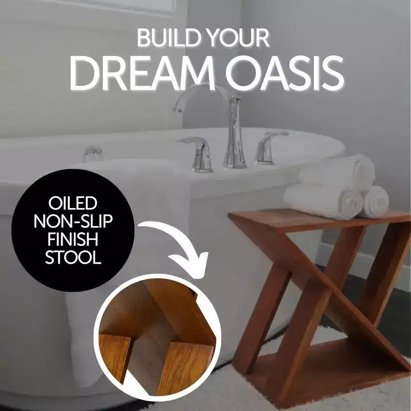 Teak Slatted Stool -Brown