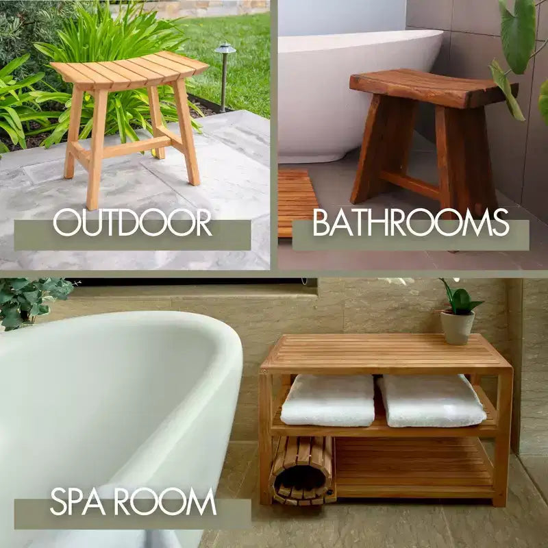 Teak Slatted Stool -Brown